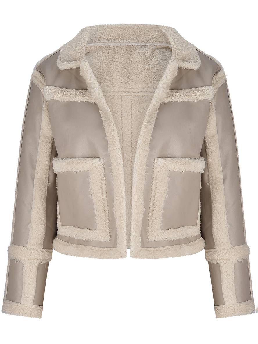 Levoire | Veste Aviateur Courte À Carreaux En Peau De Mouton Poches Col À Revers Dames Style Boyfriend Perfecto Veste