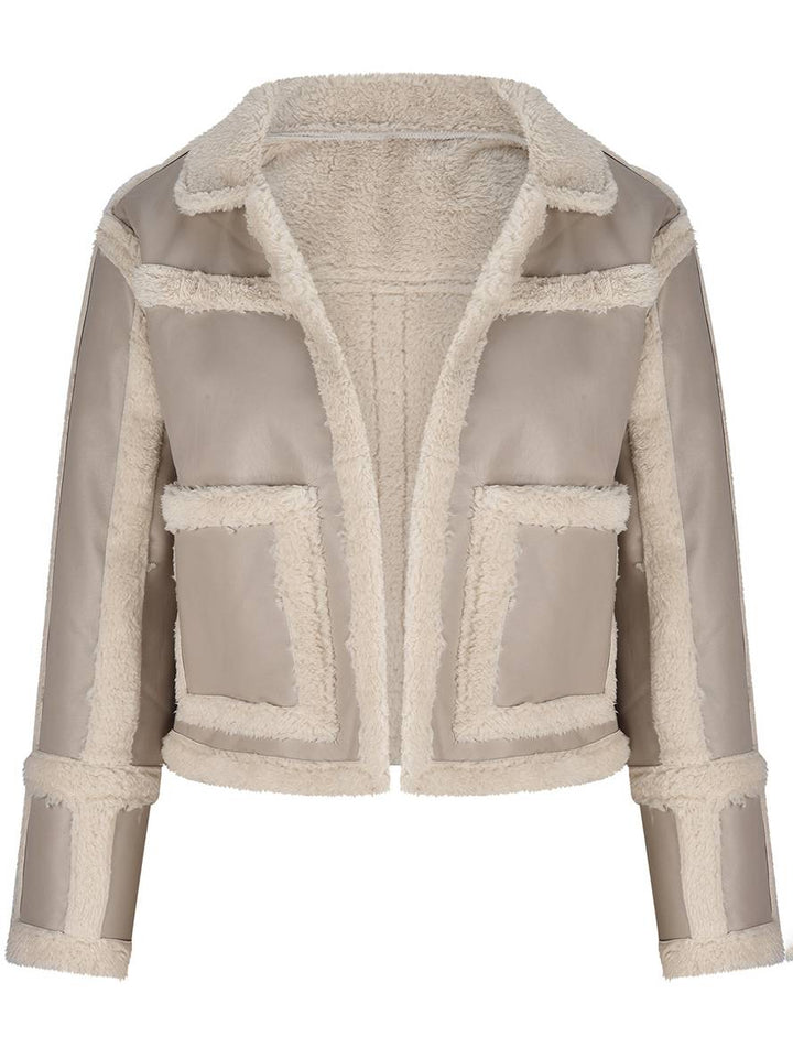 Levoire | Veste Aviateur Courte À Carreaux En Peau De Mouton Poches Col À Revers Dames Style Boyfriend Perfecto Veste