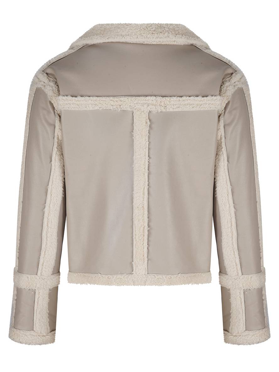 Levoire | Veste Aviateur Courte À Carreaux En Peau De Mouton Poches Col À Revers Dames Style Boyfriend Perfecto Veste
