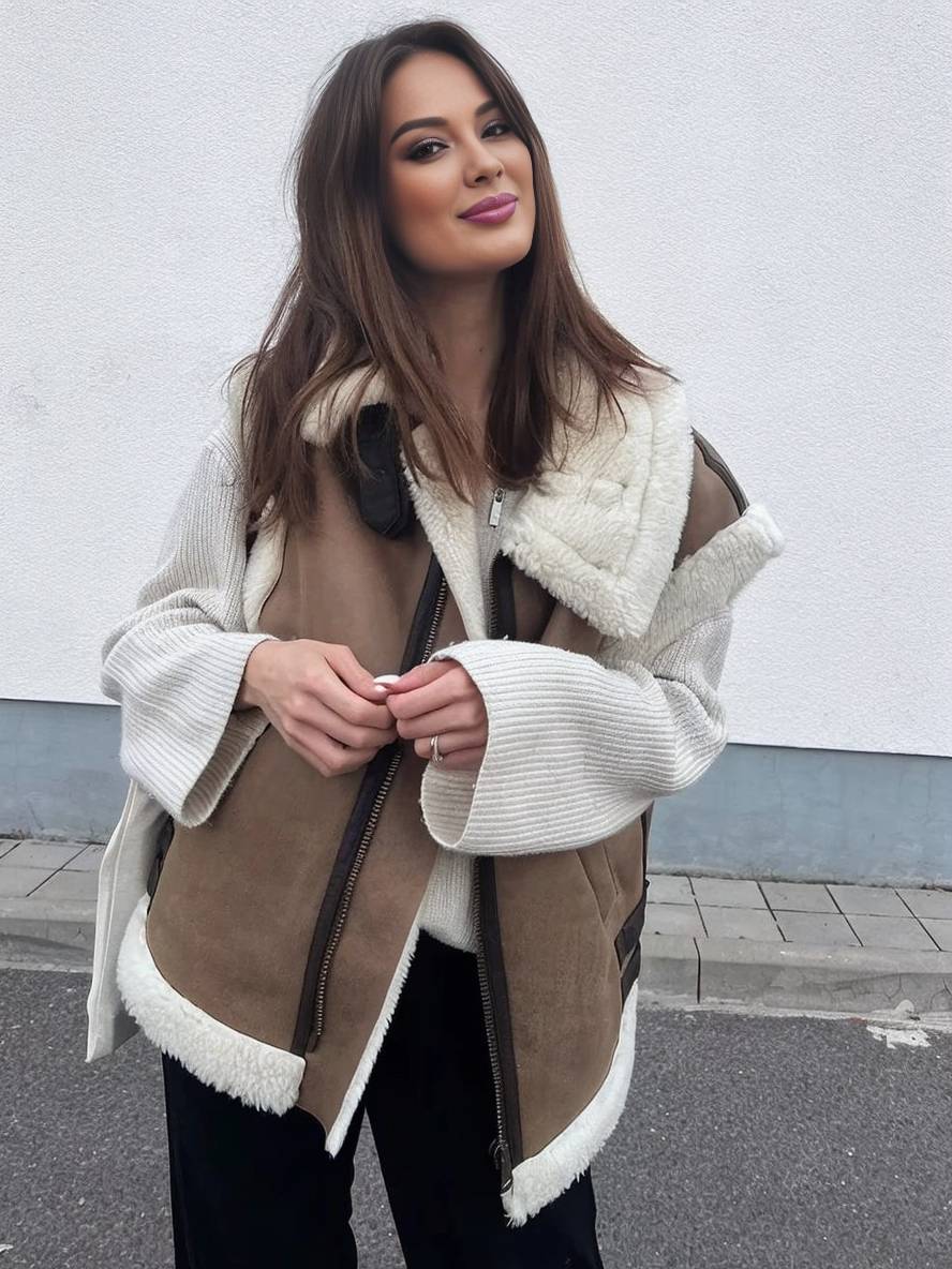 Levoire | Gilet En Daim Sans Manches, Doublé En Polaire, Avec Poches, Ceinture, Boucle Chunky, Gilet Décontracté Pour Femmes En Suedine Braun