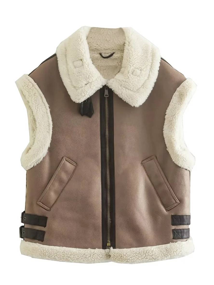 Levoire | Gilet En Daim Sans Manches, Doublé En Polaire, Avec Poches, Ceinture, Boucle Chunky, Gilet Décontracté Pour Femmes En Suedine