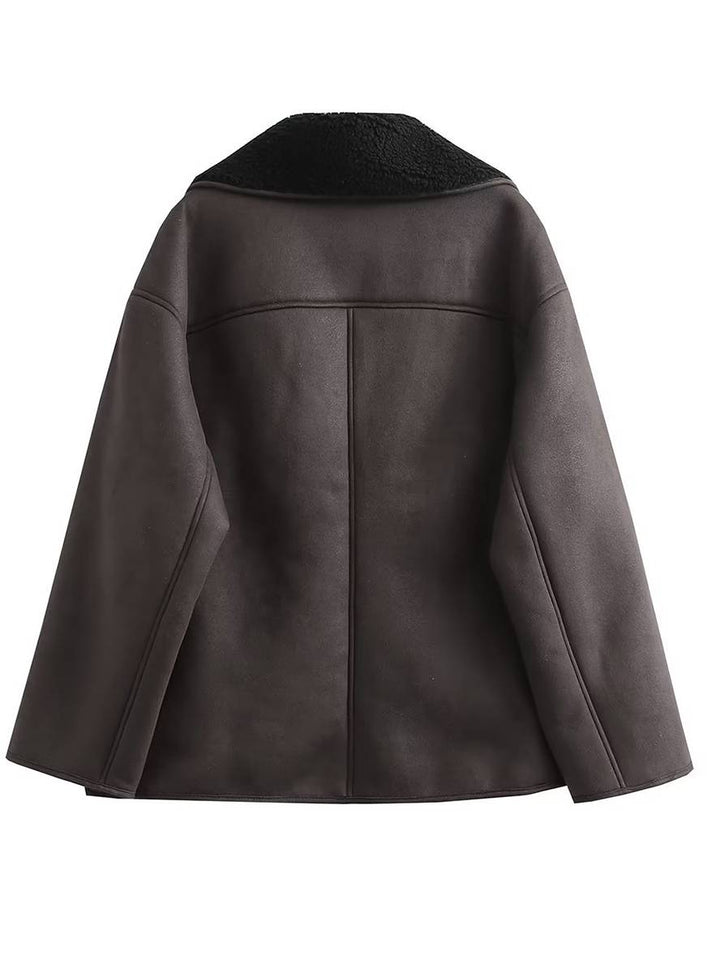 Levoire | Manteau Pilote En Daim Avec Doublure Polaire Boutons Poches Col Fendu Mode De Loisirs Pour Femmes Veste En Daim