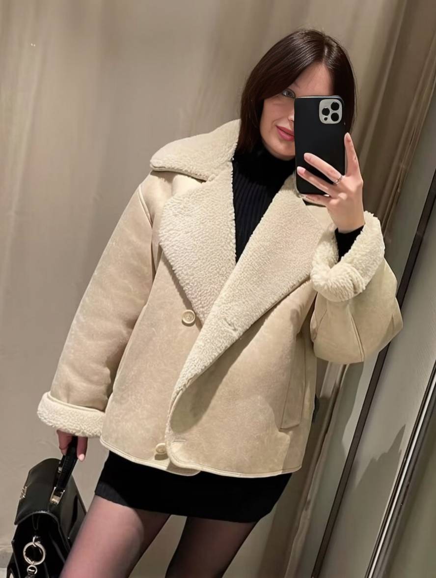 Levoire | Veste Aviateur En Daim Patte De Boutonnage Poches Col À Revers Manches Longues Femme Décontracté Grande Taille Veste
