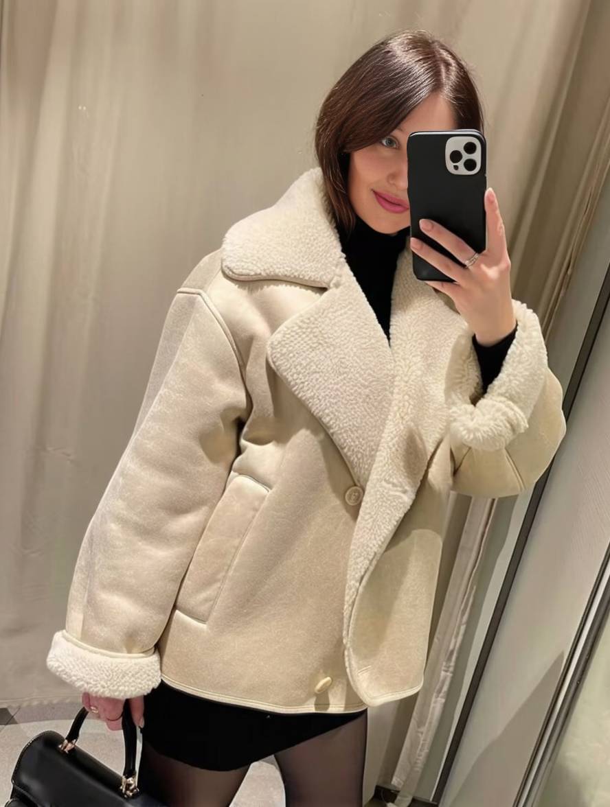 Levoire | Veste Aviateur En Daim Patte De Boutonnage Poches Col À Revers Manches Longues Femme Décontracté Grande Taille Veste