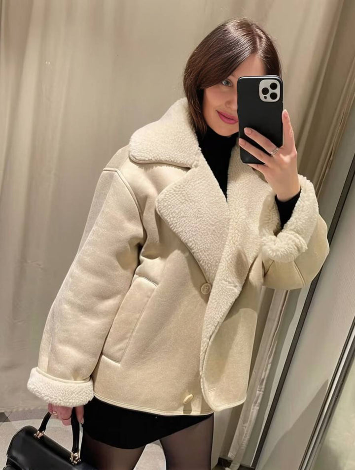 Levoire | Veste Aviateur En Daim Patte De Boutonnage Poches Col À Revers Manches Longues Femme Décontracté Grande Taille Veste