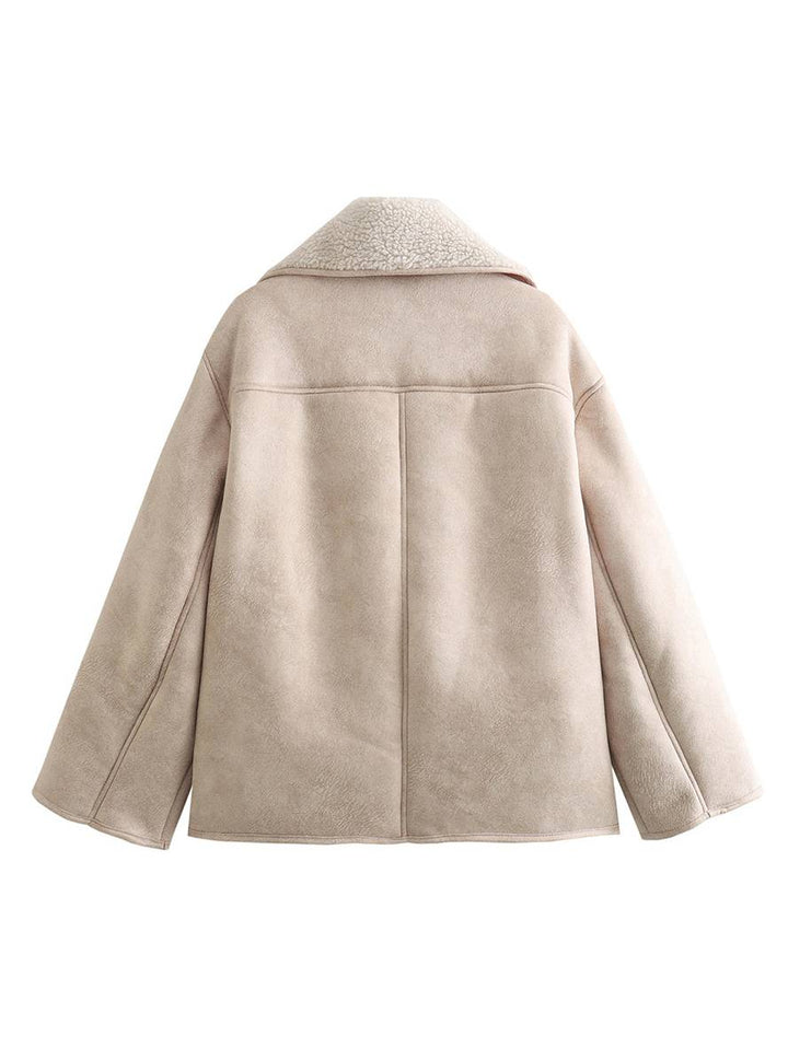 Levoire | Veste Aviateur En Daim Patte De Boutonnage Poches Col À Revers Manches Longues Femme Décontracté Grande Taille Veste