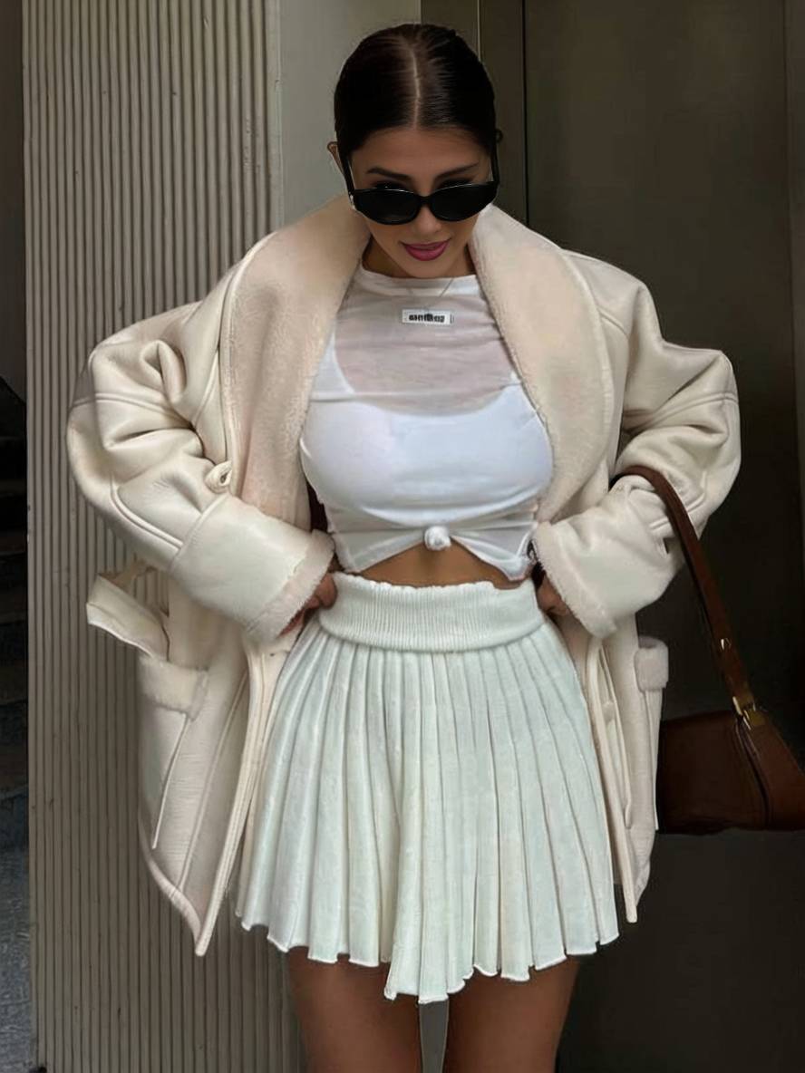 Levoire | Manteau Pilote Mi-Long En Simili Cuir Avec Doublure En Fleece, Poches, Ceinture, Col À Revers Pour Femmes, Style Décontracté, Veste D'Hiver Ample