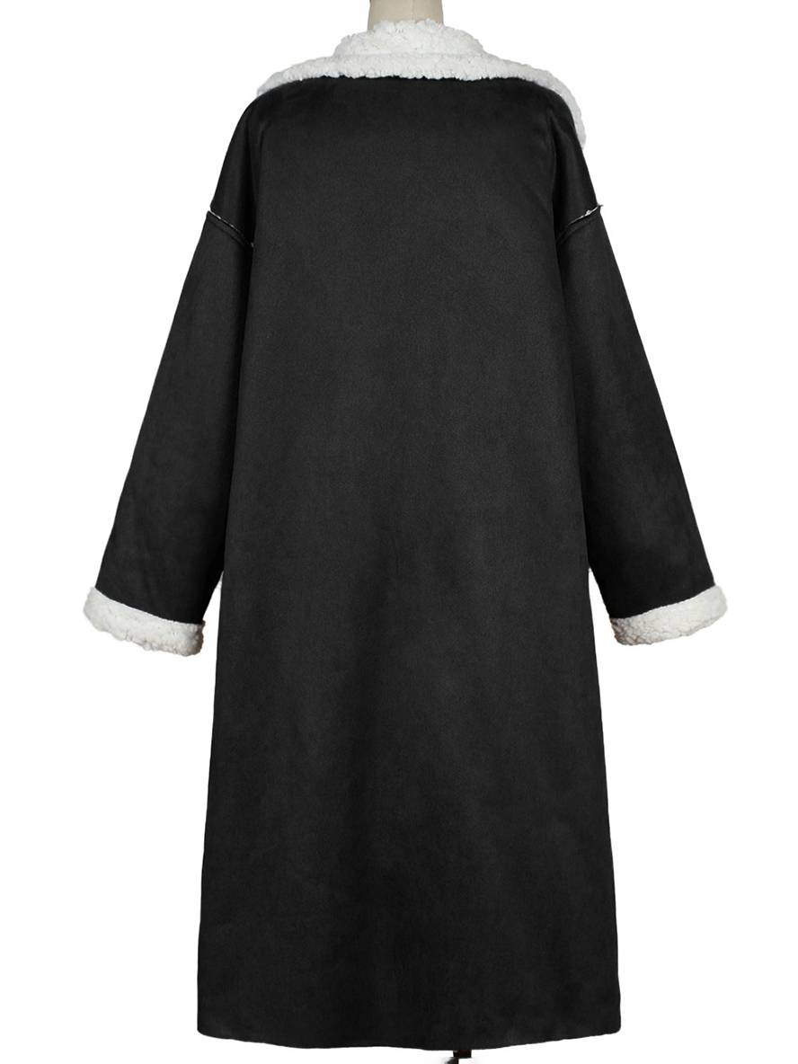 Levoire | Long Aviator Coat Faux Leather Pockets Lapel Collar Long Sleeves Women'S Elegant Casual Oversized Casual Winter Jacket