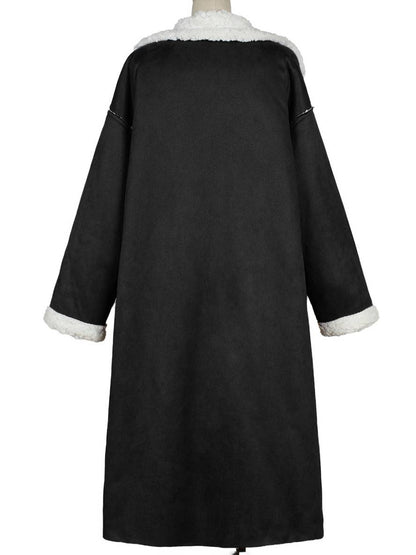 Levoire | Long Aviator Coat Faux Leather Pockets Lapel Collar Long Sleeves Women'S Elegant Casual Oversized Casual Winter Jacket