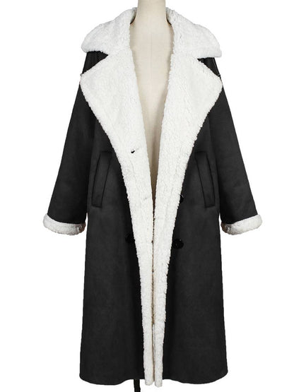 Levoire | Long Aviator Coat Faux Leather Pockets Lapel Collar Long Sleeves Women'S Elegant Casual Oversized Casual Winter Jacket