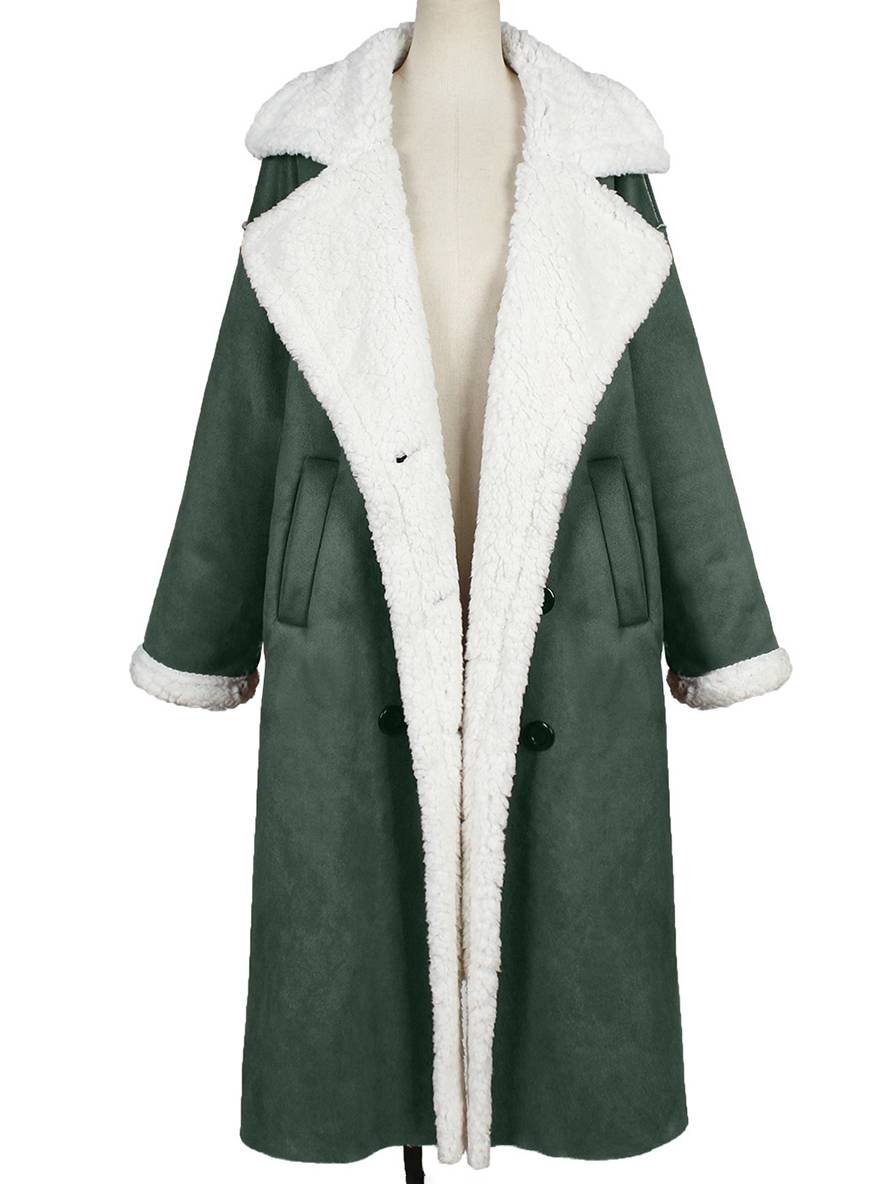 Levoire | Long Aviator Coat Faux Leather Pockets Lapel Collar Long Sleeves Women'S Elegant Casual Oversized Casual Winter Jacket