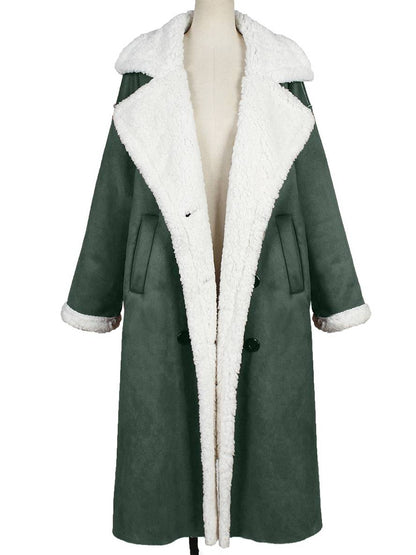 Levoire | Long Aviator Coat Faux Leather Pockets Lapel Collar Long Sleeves Women'S Elegant Casual Oversized Casual Winter Jacket