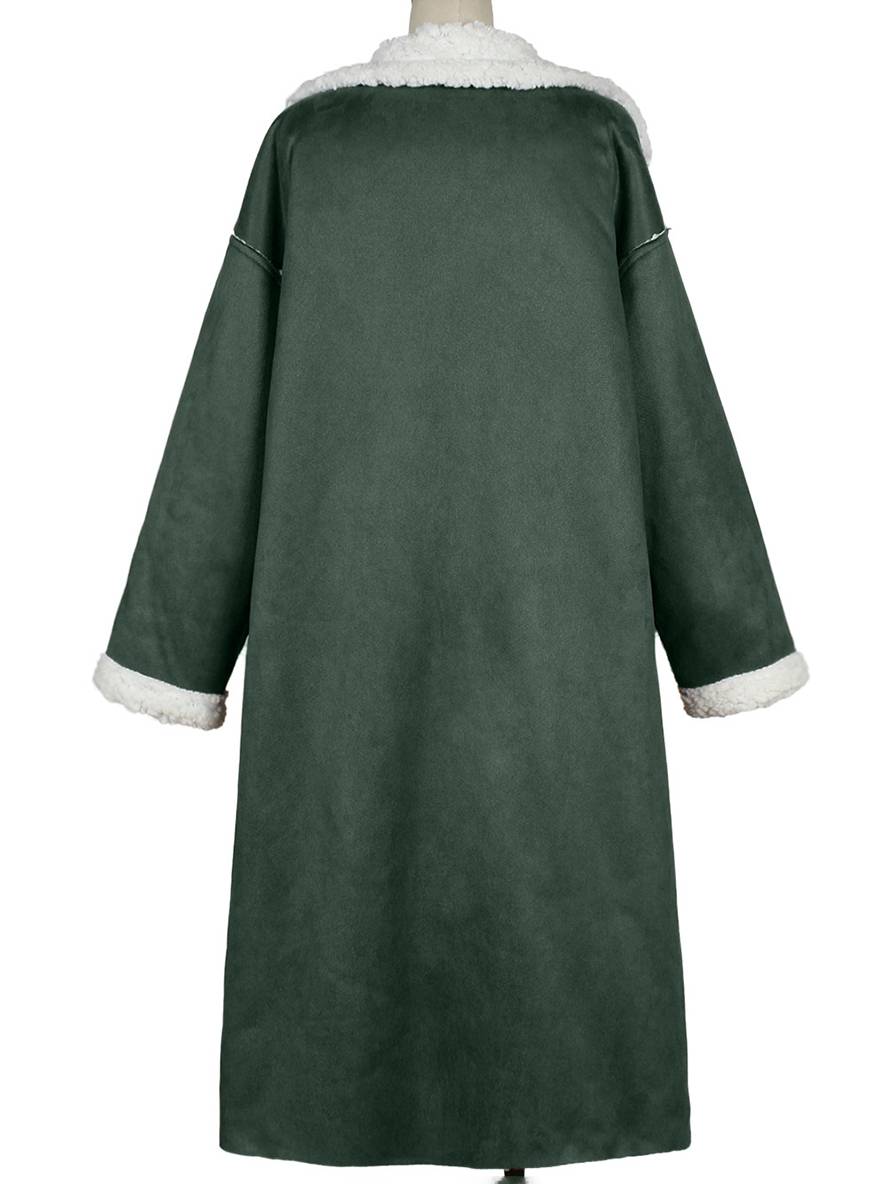 Levoire | Long Aviator Coat Faux Leather Pockets Lapel Collar Long Sleeves Women'S Elegant Casual Oversized Casual Winter Jacket