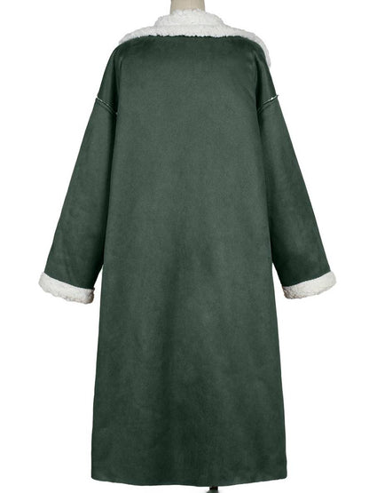 Levoire | Long Aviator Coat Faux Leather Pockets Lapel Collar Long Sleeves Women'S Elegant Casual Oversized Casual Winter Jacket