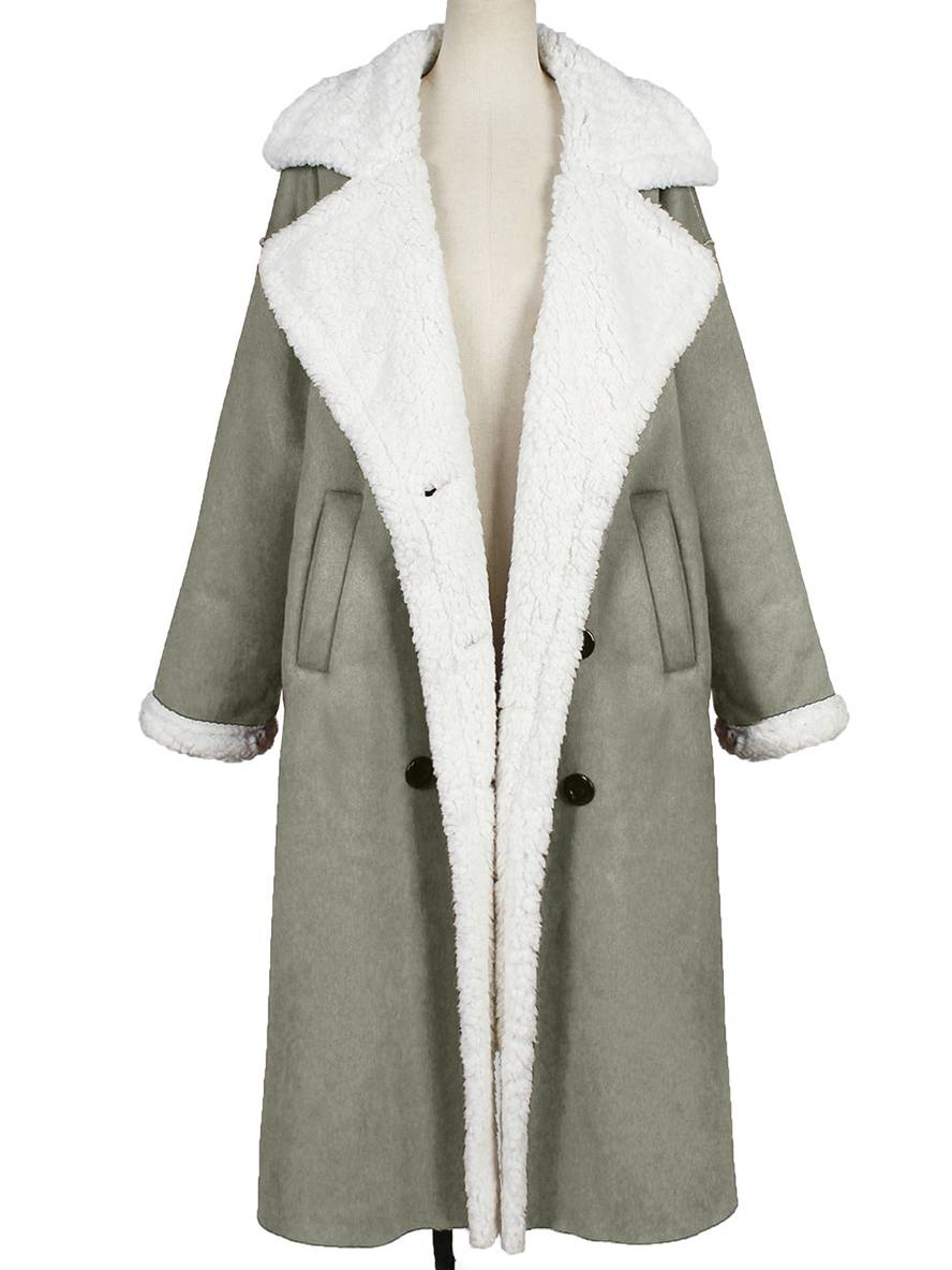 Levoire | Long Aviator Coat Faux Leather Pockets Lapel Collar Long Sleeves Women'S Elegant Casual Oversized Casual Winter Jacket