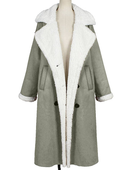 Levoire | Long Aviator Coat Faux Leather Pockets Lapel Collar Long Sleeves Women'S Elegant Casual Oversized Casual Winter Jacket