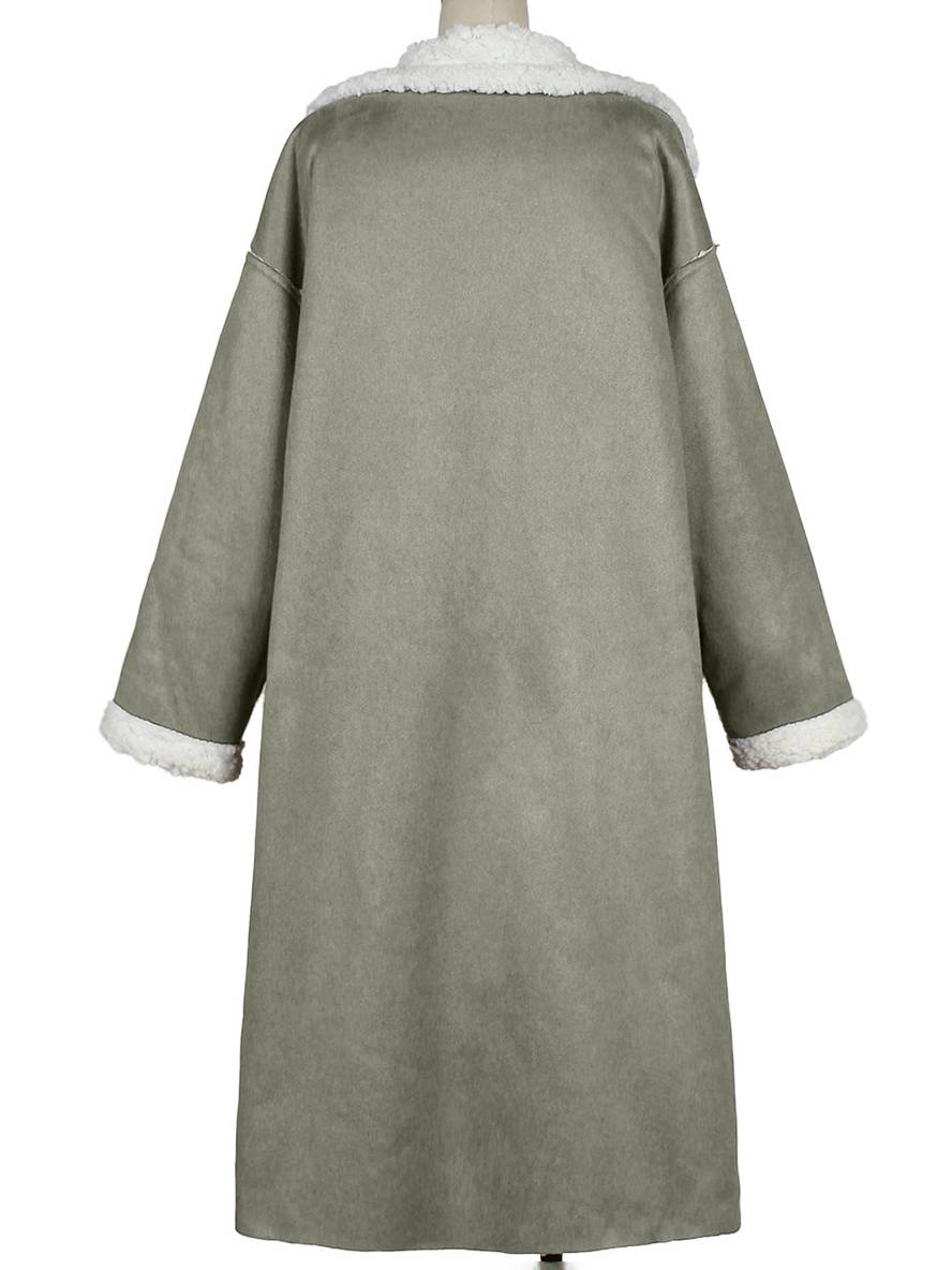 Levoire | Long Aviator Coat Faux Leather Pockets Lapel Collar Long Sleeves Women'S Elegant Casual Oversized Casual Winter Jacket