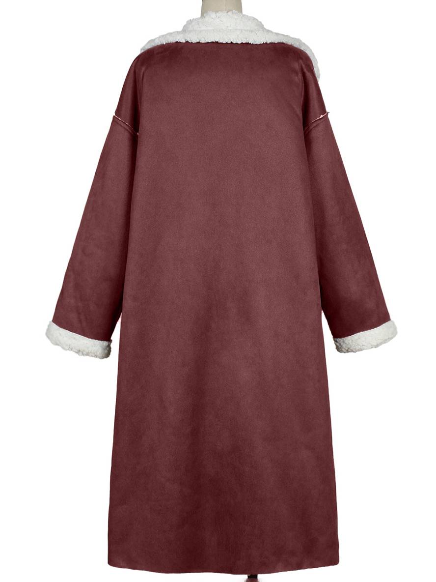 Levoire | Long Aviator Coat Faux Leather Pockets Lapel Collar Long Sleeves Women'S Elegant Casual Oversized Casual Winter Jacket