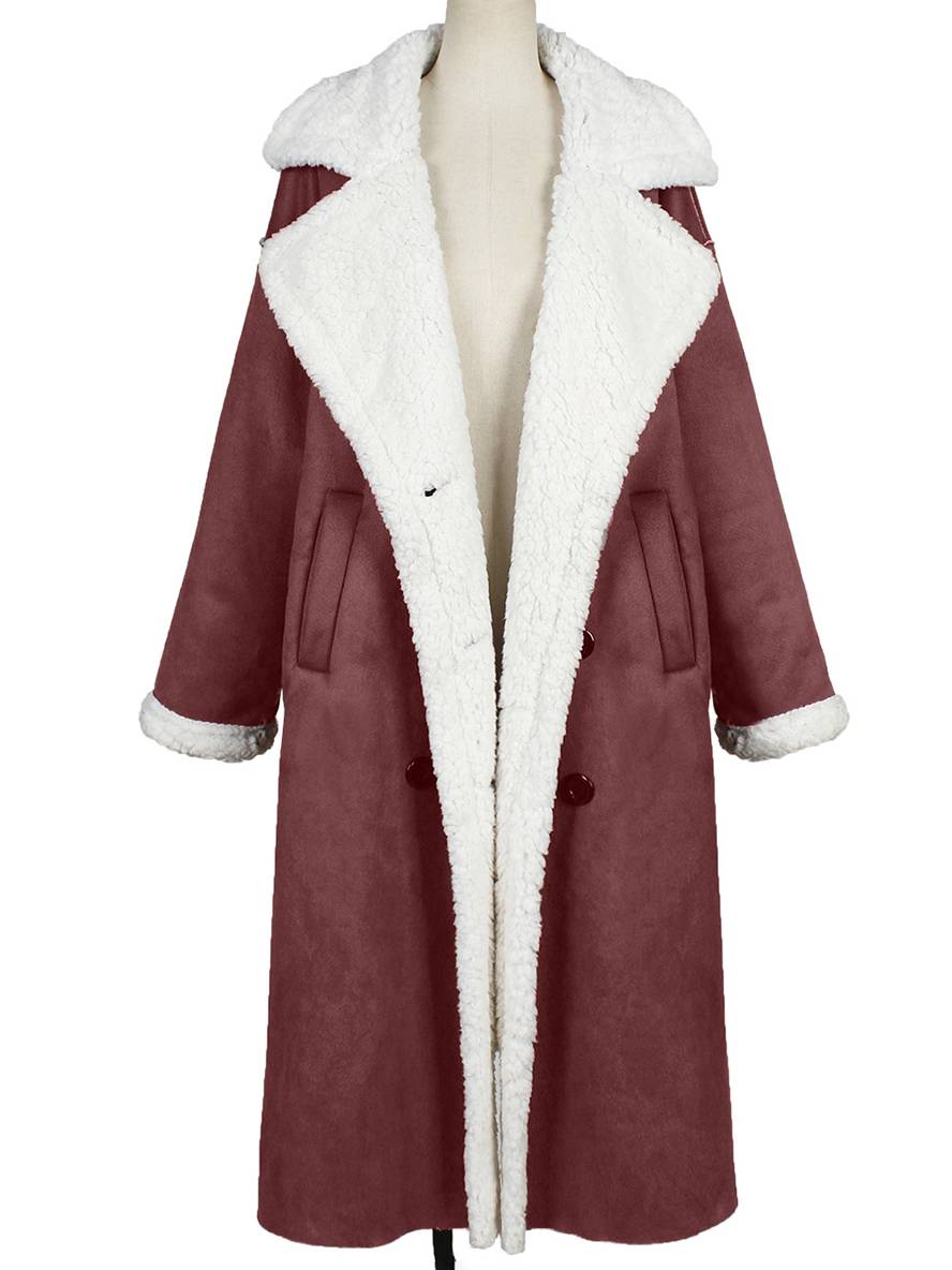 Levoire | Long Aviator Coat Faux Leather Pockets Lapel Collar Long Sleeves Women'S Elegant Casual Oversized Casual Winter Jacket