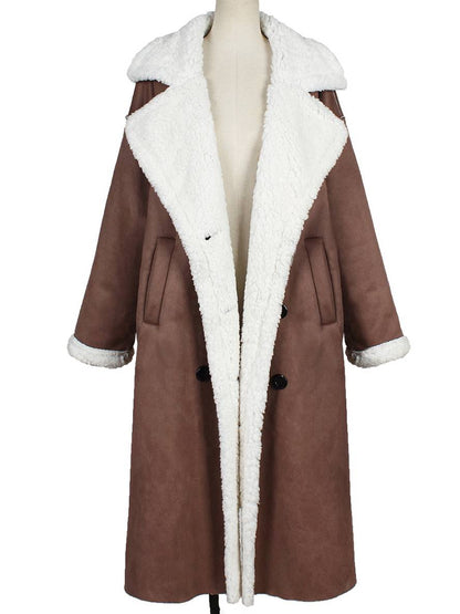 Levoire | Long Aviator Coat Faux Leather Pockets Lapel Collar Long Sleeves Women'S Elegant Casual Oversized Casual Winter Jacket