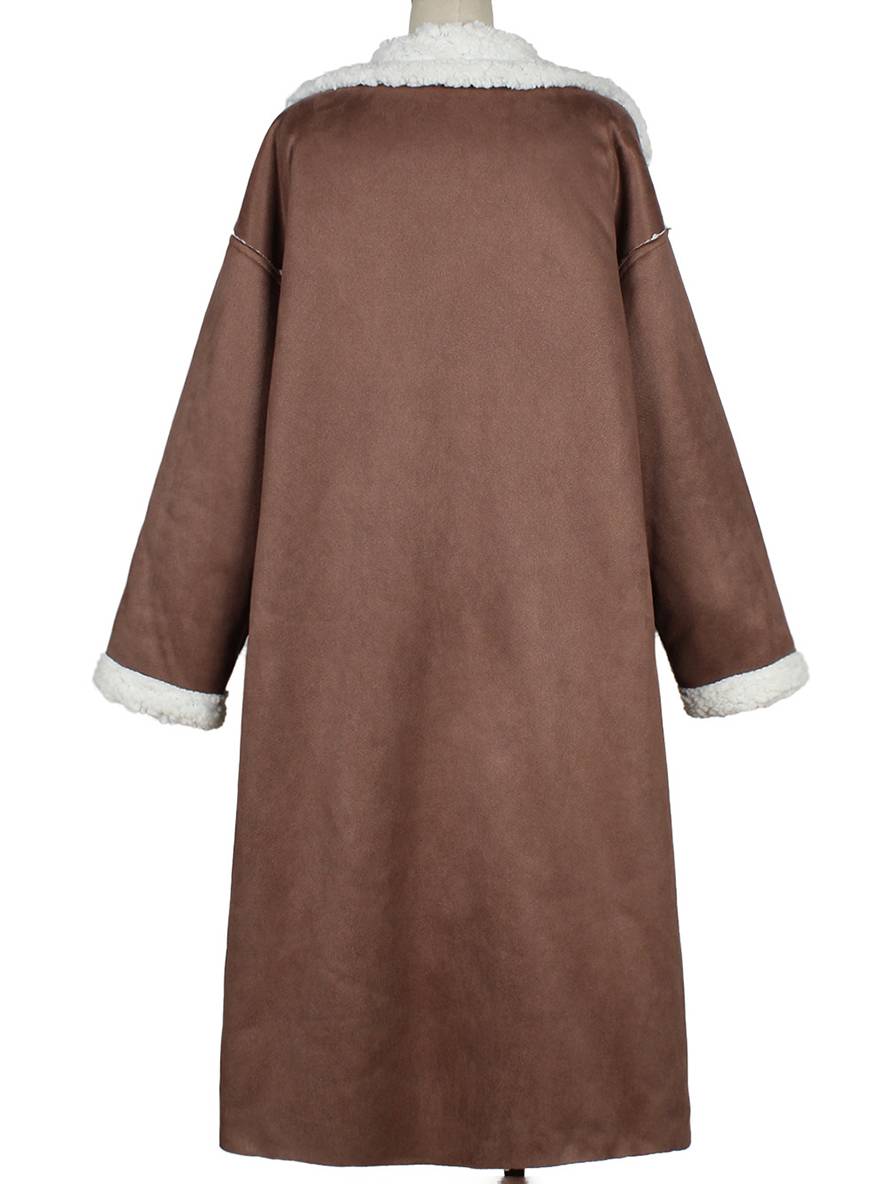 Levoire | Long Aviator Coat Faux Leather Pockets Lapel Collar Long Sleeves Women'S Elegant Casual Oversized Casual Winter Jacket