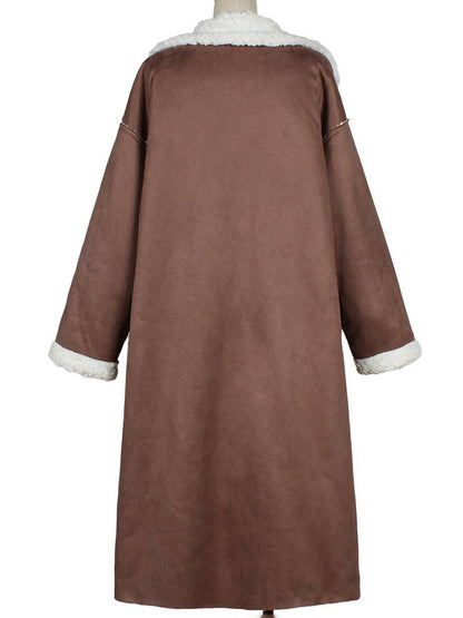 Levoire | Long Aviator Coat Faux Leather Pockets Lapel Collar Long Sleeves Women'S Elegant Casual Oversized Casual Winter Jacket