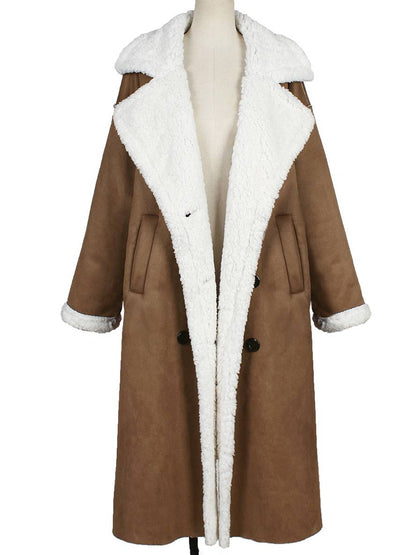 Levoire | Long Aviator Coat Faux Leather Pockets Lapel Collar Long Sleeves Women'S Elegant Casual Oversized Casual Winter Jacket