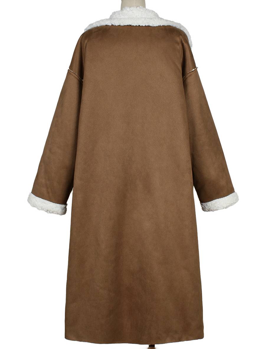 Levoire | Long Aviator Coat Faux Leather Pockets Lapel Collar Long Sleeves Women'S Elegant Casual Oversized Casual Winter Jacket