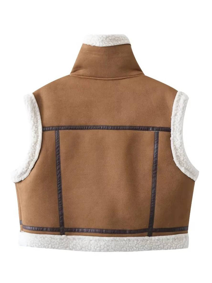 Levoire | Gilet Sans Manches De Pilote Opaque Poches Ceinture Col À Revers Col Montant Femme Décontracté Détente Gilet Hiver Chaud
