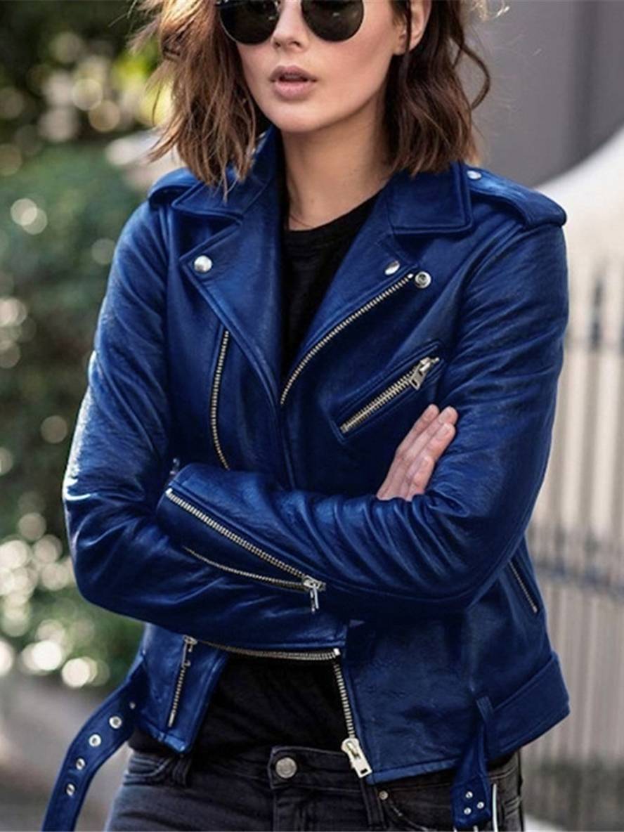 Levoire | Perfect Vestes De Moto En Cuir Synthétique À Fermeture Éclair Élégantes Pour Femmes Bleu