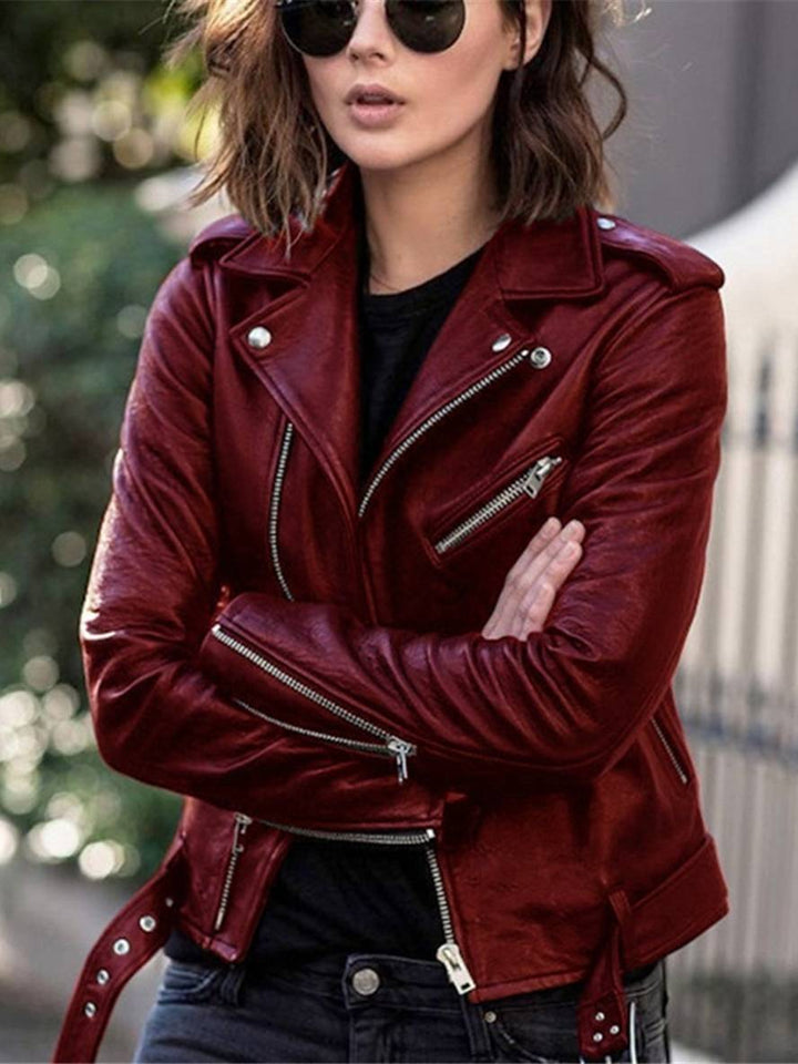 Levoire | Perfect Vestes De Moto En Cuir Synthétique À Fermeture Éclair Élégantes Pour Femmes Bordeaux