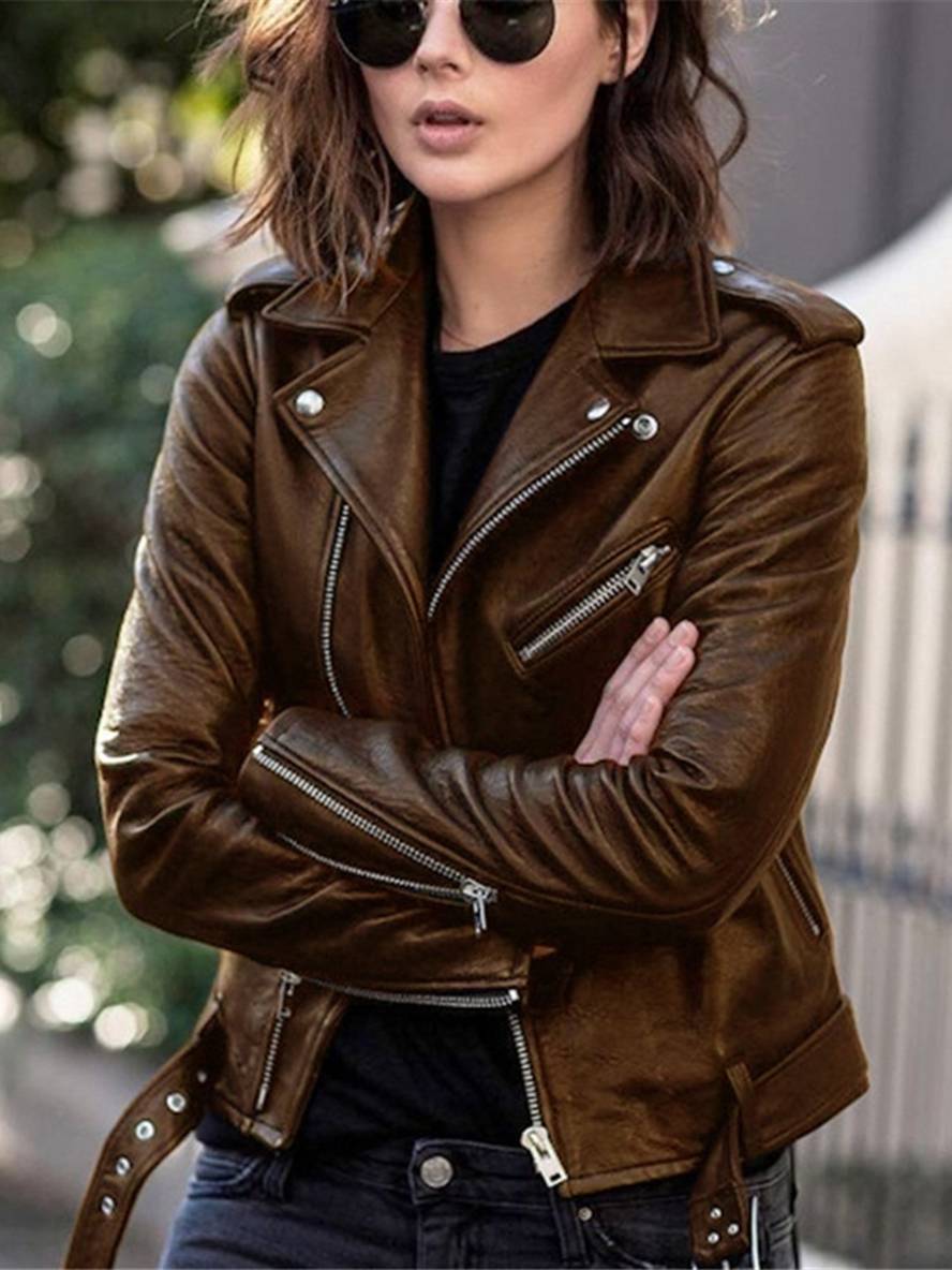 Levoire | Perfect Vestes De Moto En Cuir Synthétique À Fermeture Éclair Élégantes Pour Femmes Braun