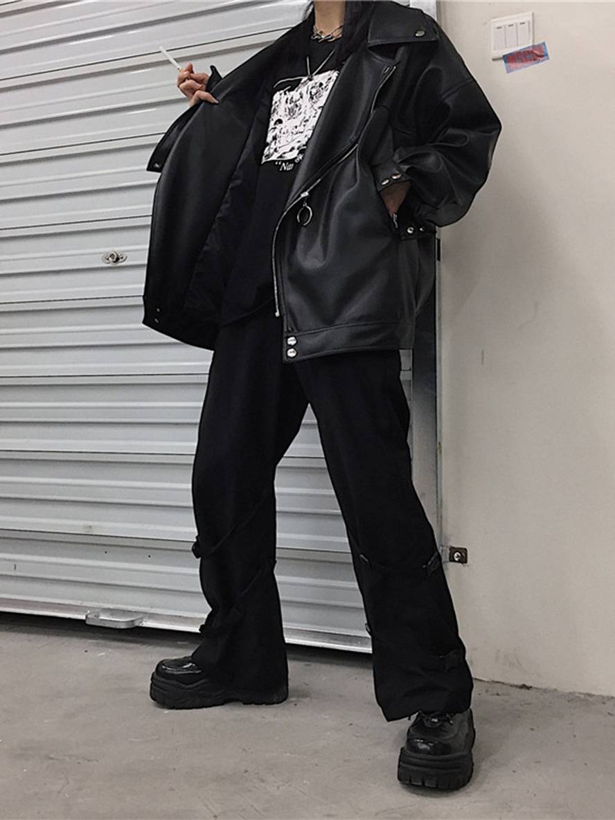 Levoire | Perfecto Vestes En Simili Cuir Poches Col À Revers Dames Oversize Vintage Décontracté Style Biker