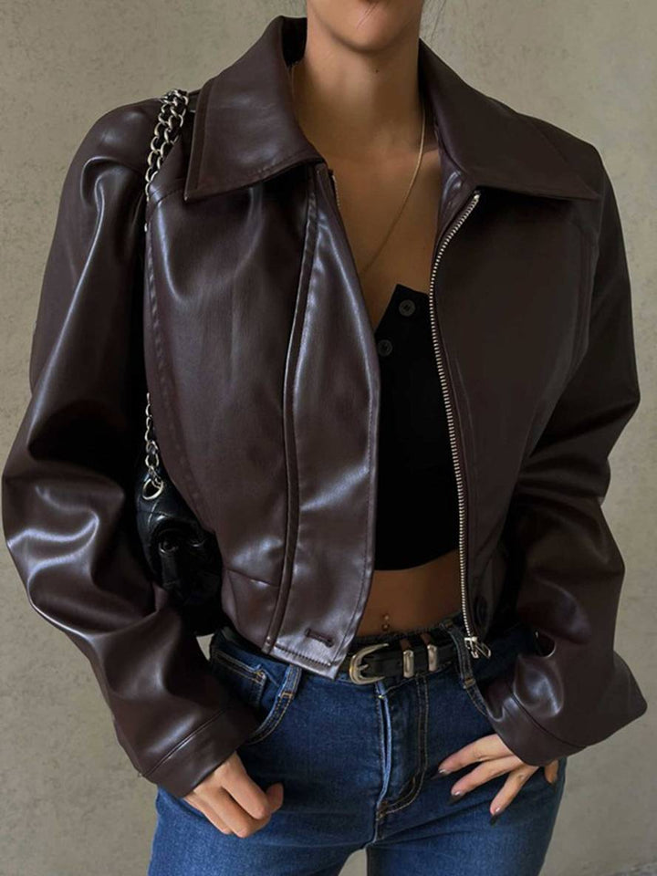 Levoire | Veste Courte Perfecto En Simili Cuir Pour Femmes, Col À Revers, Fermeture Éclair, Élégant, Vintage, Décontracté Braun