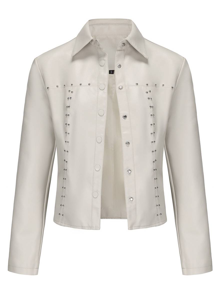 Levoire | Veste Courte Parfaite En Simili Cuir Avec Boutons Pression Et Clous, Col À Revers, Manches Longues, Mode De Loisirs Pour Femmes, Veste D'Automne