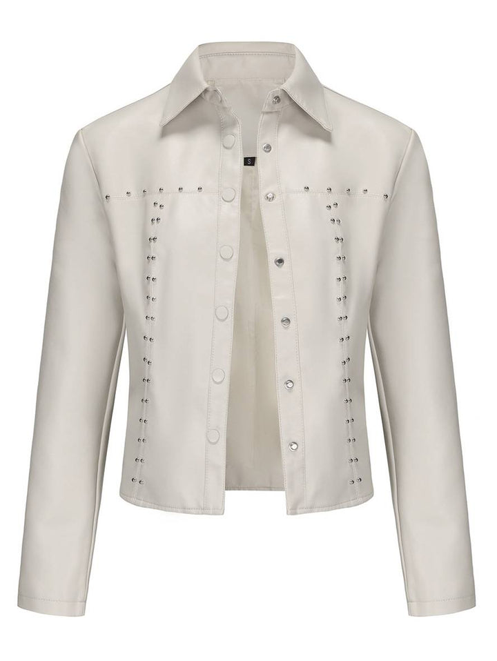 Levoire | Veste Courte Parfaite En Simili Cuir Avec Boutons Pression Et Clous, Col À Revers, Manches Longues, Mode De Loisirs Pour Femmes, Veste D'Automne