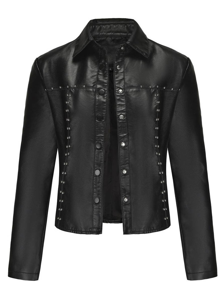 Levoire | Veste Courte Parfaite En Simili Cuir Avec Boutons Pression Et Clous, Col À Revers, Manches Longues, Mode De Loisirs Pour Femmes, Veste D'Automne