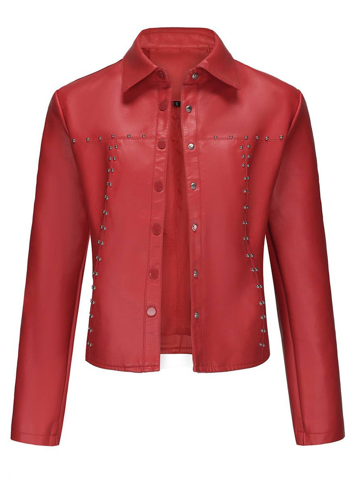 Levoire | Veste Courte Parfaite En Simili Cuir Avec Boutons Pression Et Clous, Col À Revers, Manches Longues, Mode De Loisirs Pour Femmes, Veste D'Automne
