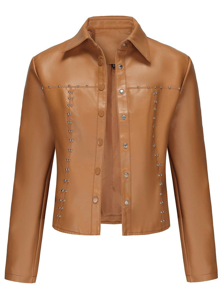 Levoire | Veste Courte Parfaite En Simili Cuir Avec Boutons Pression Et Clous, Col À Revers, Manches Longues, Mode De Loisirs Pour Femmes, Veste D'Automne