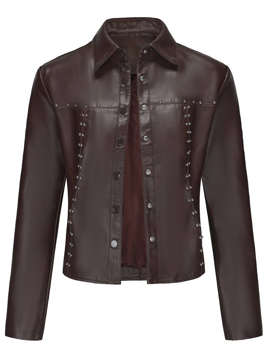 Levoire | Veste Courte Parfaite En Simili Cuir Avec Boutons Pression Et Clous, Col À Revers, Manches Longues, Mode De Loisirs Pour Femmes, Veste D'Automne