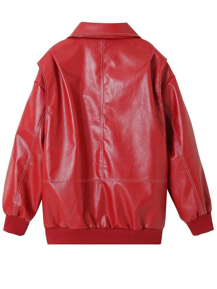 Levoire | Veste De Motard En Simili Cuir Poches Col À Revers Manches Longues Femme Élégant Vintage Décontracté Surdimensionné