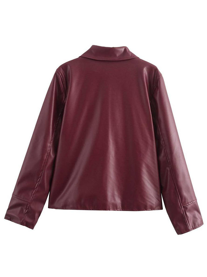 Levoire | Veste En Simili Cuir Polo Fermeture Éclair Poches Manches Longues Femme Élégante Décontractée Mode Blouson