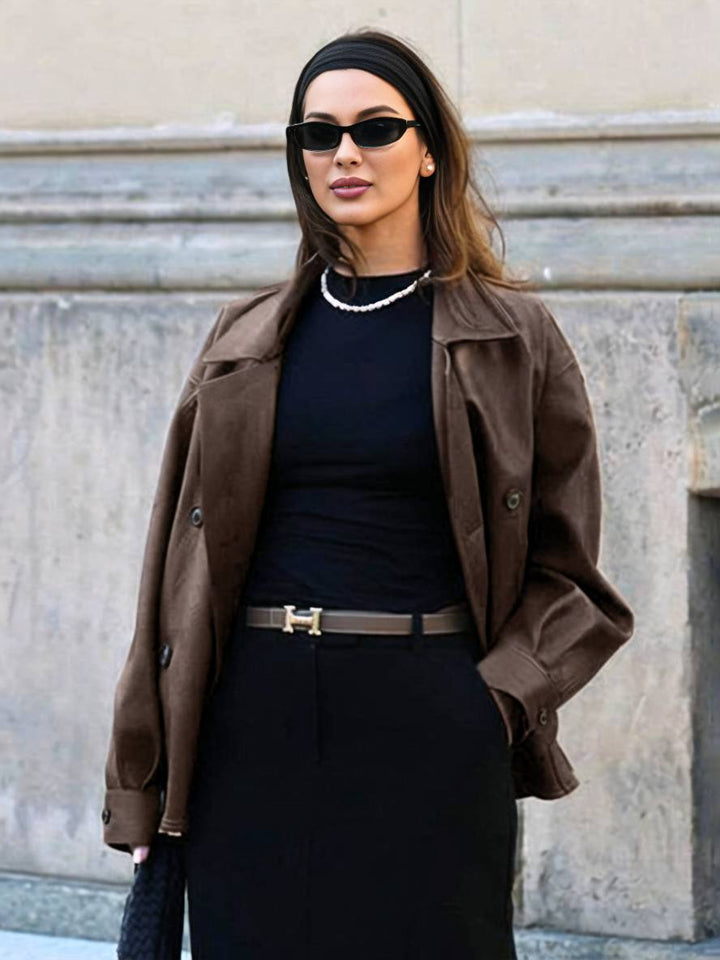 Levoire | Blazer En Similicuir Avec Double Rangée De Boutons, Poches, Manches Longues, Femmes, Décontracté, Large, Loisirs