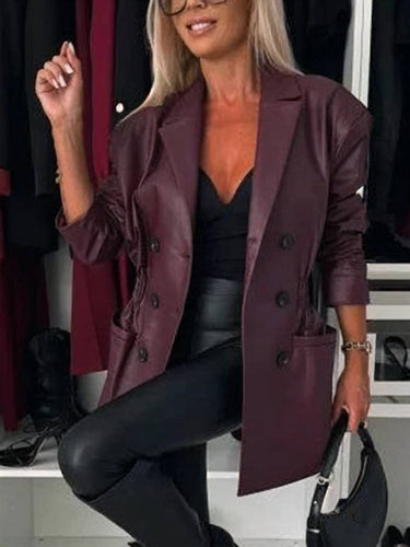 Levoire | Veste En Cuir Artificiel À Double Boutonnage À Manches Longues Mode De Loisirs Élégante Pour Femmes