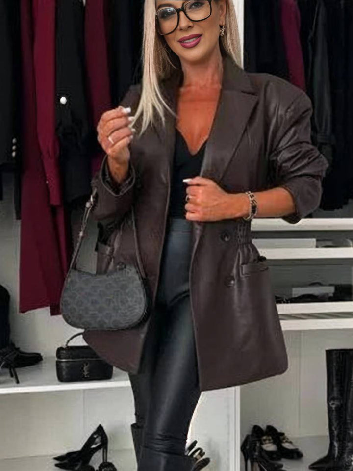Levoire | Veste En Cuir Artificiel À Double Boutonnage À Manches Longues Mode De Loisirs Élégante Pour Femmes