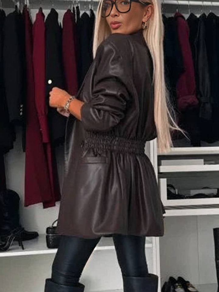 Levoire | Veste En Cuir Artificiel À Double Boutonnage À Manches Longues Mode De Loisirs Élégante Pour Femmes