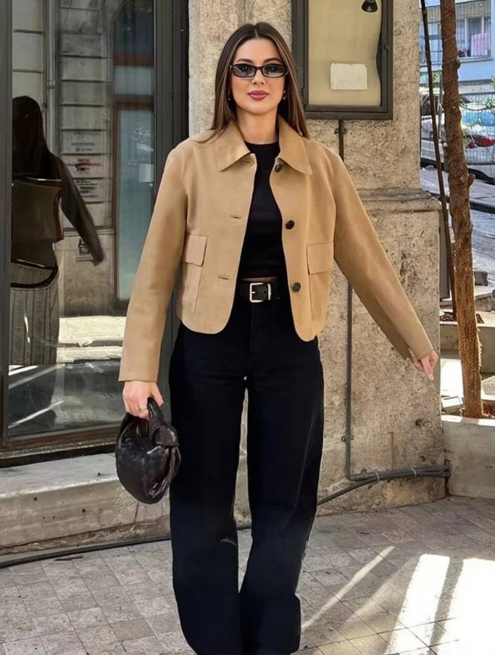 Levoire | Veste En Daim Boutons Poches Manches Longues Femmes Élégante Décontractée Mode