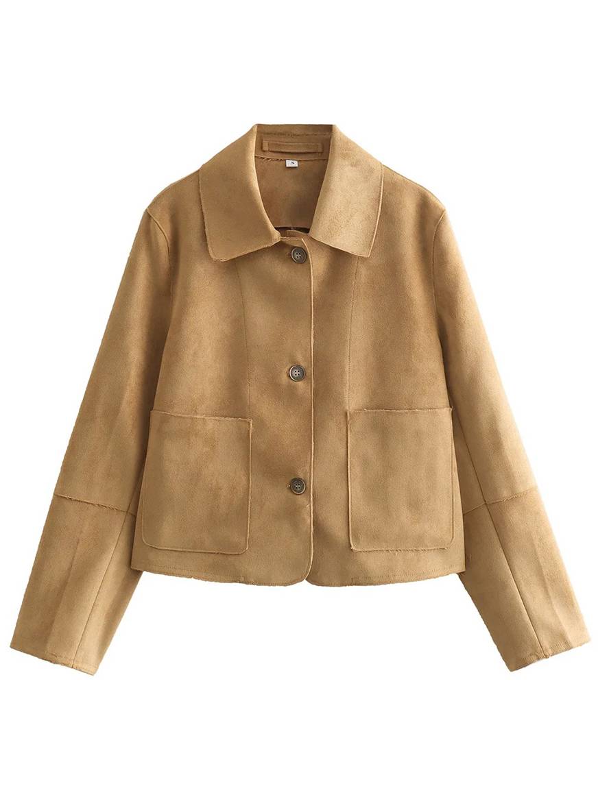 Levoire | Veste En Daim Boutons Poches Manches Longues Femmes Élégante Décontractée Mode