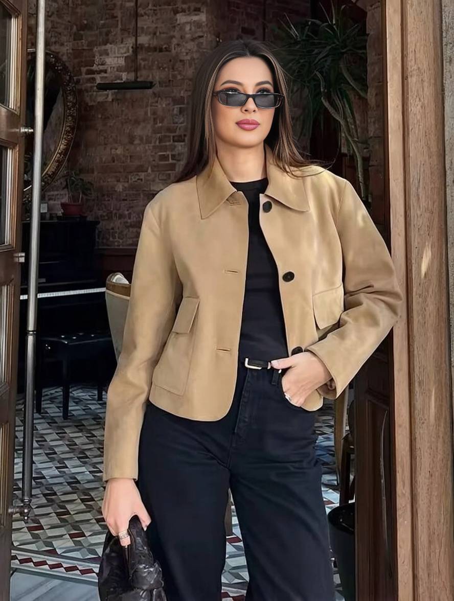 Levoire | Veste En Daim Boutons Poches Manches Longues Femmes Élégante Décontractée Mode