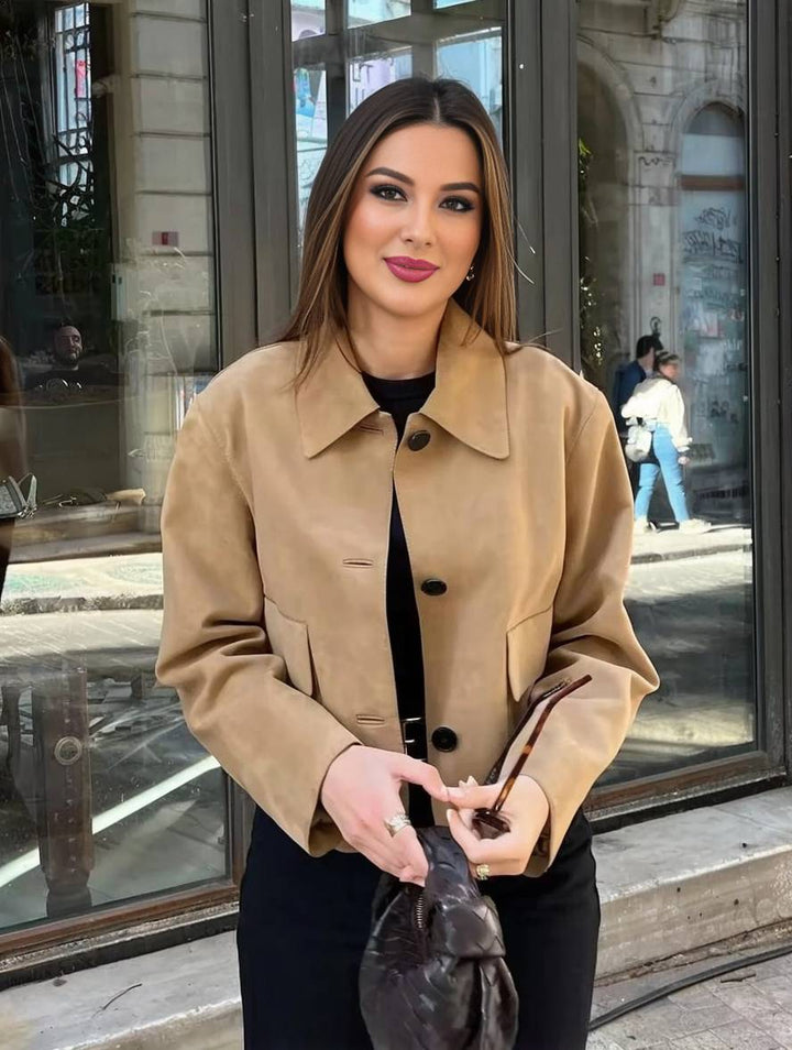 Levoire | Veste En Daim Boutons Poches Manches Longues Femmes Élégante Décontractée Mode